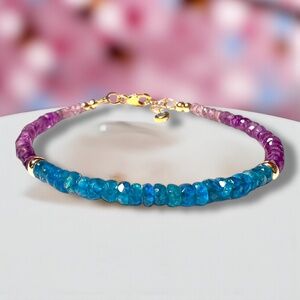 New Handmade Natural Apatite Amethyst Bracelet 14k Gold Filled , 7.25" - 7.9"